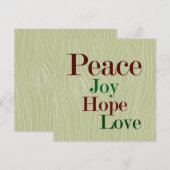 Vrede, vreugde, hoop en liefde feestdagenkaart (Voorkant / Achterkant)