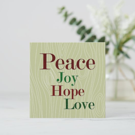 Vrede, Vreugde, Hoop & Liefde Feestdagenkaart (Staand voorkant)