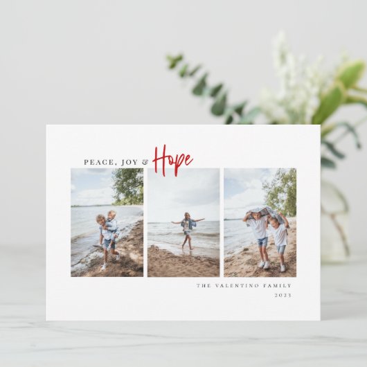 Vrede Vreugde Hoop Modern Script Minimalistische F Feestdagenkaart (Staand voorkant)