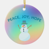 "Vrede, vreugde, hoop" Snowman Pastel Rainbow Keramisch Ornament (Voorkant)