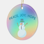 "Vrede, vreugde, hoop" Snowman Pastel Rainbow Keramisch Ornament (Links)