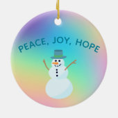 "Vrede, vreugde, hoop" Snowman Pastel Rainbow Keramisch Ornament (Achterkant)