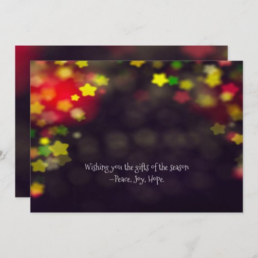 Vrede Vreugde Hope Bokeh Kerstmis Feestdagenkaart (Voorkant / Achterkant)