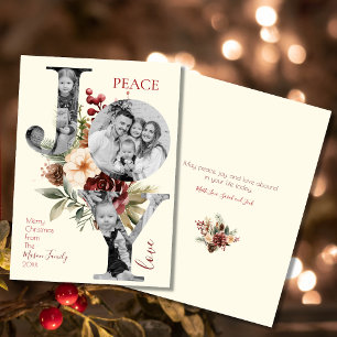 Vrede Vreugde Liefde Beige Bloem Kerst Foto Feestdagenkaart