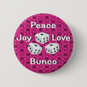 vrede, vreugde, liefde, bunco ronde button 5,7 cm