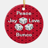 vrede, vreugde, liefde, bunco-versiering keramisch ornament (Voorkant)