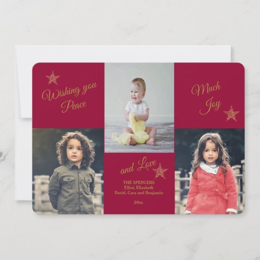 Vrede, Vreugde, Liefde Foto Kerstkaart (Voorkant)