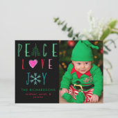 Vrede Vreugde & Liefde Foto Platte Kerstkaart (Staand voorkant)