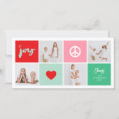 Vrede Vreugde Liefde Kleur Vierkante Blokken Minim Feestdagenkaart (Voorkant)