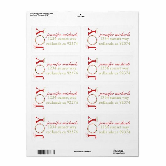 Vrede Vreugde Liefde Krans Kerstmis Adreslabel Etiket (Full Sheet)