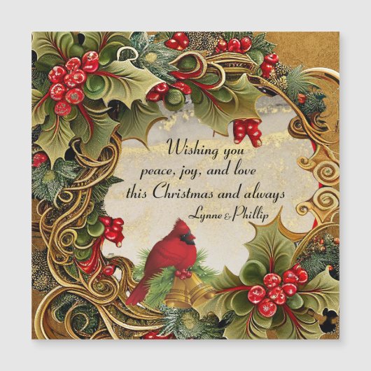 Vrede, Vreugde, Liefde Magnetische Kerstmis Kaart (Voorkant)