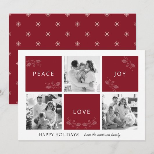 Vrede Vreugde Liefde Maroon Foto Collage Vakantie  Feestdagenkaart (Voorkant / Achterkant)
