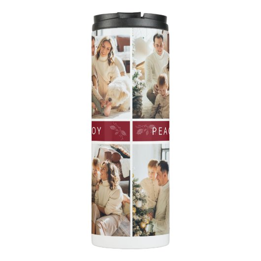 Vrede Vreugde Liefde Maroon Fotocollage Script Vak Thermosbeker (Achterkant)