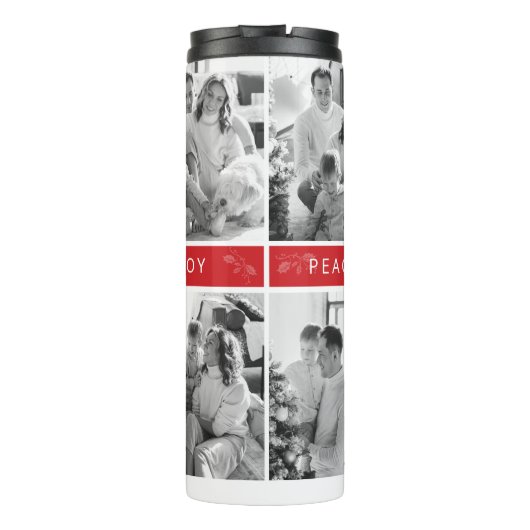 Vrede Vreugde Liefde Rood 6 Fotocollage Script Vak Thermosbeker (Achterkant)