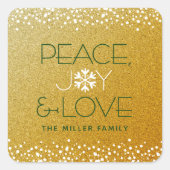 Vrede Vreugde Liefde Sneeuwvlok Typografie Gouden  Vierkante Sticker (Voorkant)