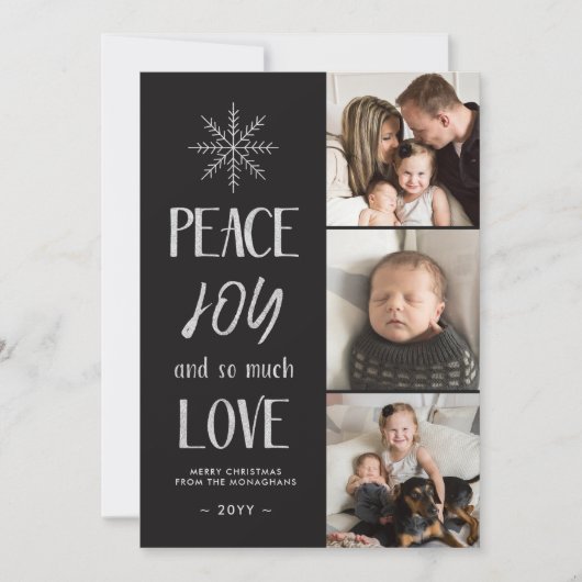 Vrede, vreugde, liefde | Zilver Black | 3 Foto Feestdagenkaart (Voorkant)