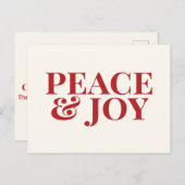 Vrede & Vreugde - Moderne Rode Typografie Kerstmis Briefkaart (Voorkant / Achterkant)