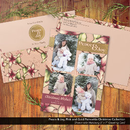 Vrede & Vreugde, Roze, Bourgondië, Gouden Poinsett Feestdagenkaart