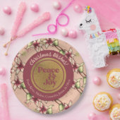 Vrede & Vreugde, Roze Bourgondische Gouden Kerstmi Papieren Bordje (Feest)