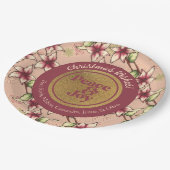 Vrede & Vreugde, Roze Bourgondische Gouden Kerstmi Papieren Bordje (Gekanteld)