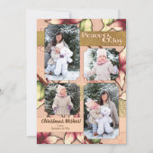 Vrede & Vreugde, Roze en Gouden Poinsettia Foto Feestdagenkaart (Voorkant)