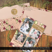 Vrede & Vreugde, Roze en Gouden Poinsettia Foto Feestdagenkaart