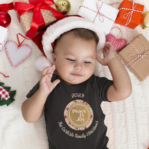 Vrede & Vreugde Roze Goud Familienaam Kerstmis Romper