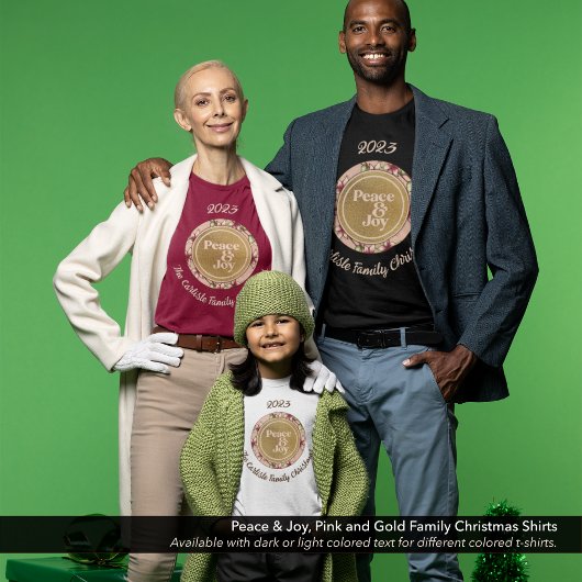 Vrede & Vreugde Roze Goud Familienaam Kerstmis T-shirt