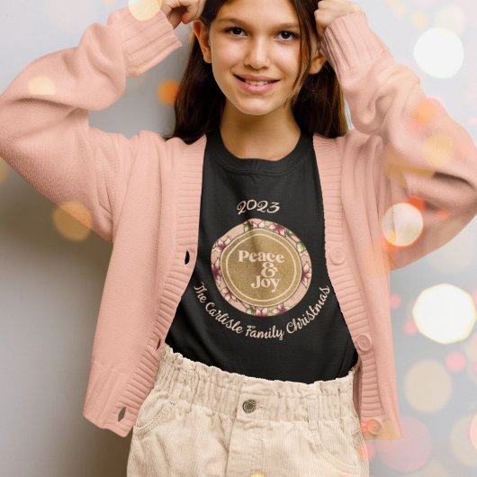 Vrede & Vreugde Roze Goud Familienaam Kerstmis T-shirt