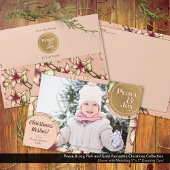 Vrede & Vreugde, Roze, Gouden Poinsettia Foto Feestdagenkaart