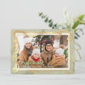 Vrede & Vreugde Salie groen & Goud Fotokaart Feestdagenkaart (Staand voorkant)