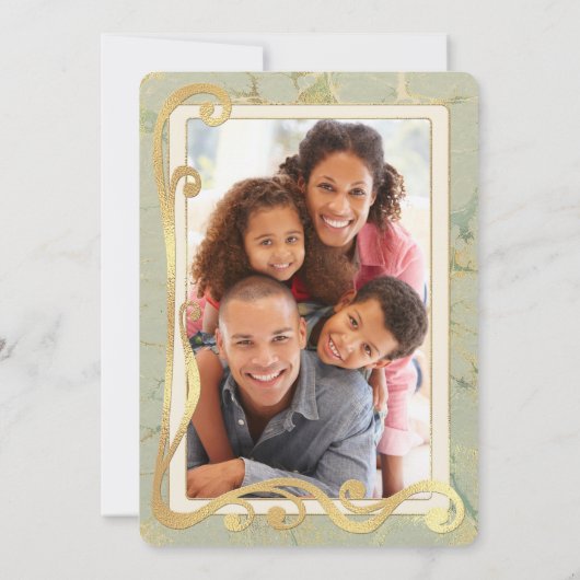 Vrede & Vreugde Salie groene en gouden fotocard Feestdagenkaart (Achterkant)