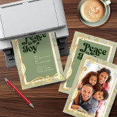 Vrede & Vreugde Salie groene en gouden fotocard Feestdagenkaart