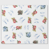 Vrede & Vreugde Vrolijke Kerstmis Rode Bessen op W Cadeaupapier (Vlak)