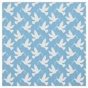 Vrede witte doven met blauw lintpatroon stof