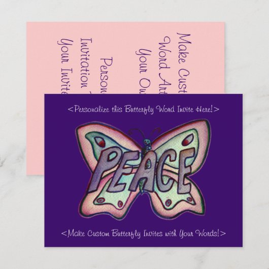 Vrede Woord Kunst Vlinder Vleugels Aangepaste Uitn Kaart (Voorkant / Achterkant)