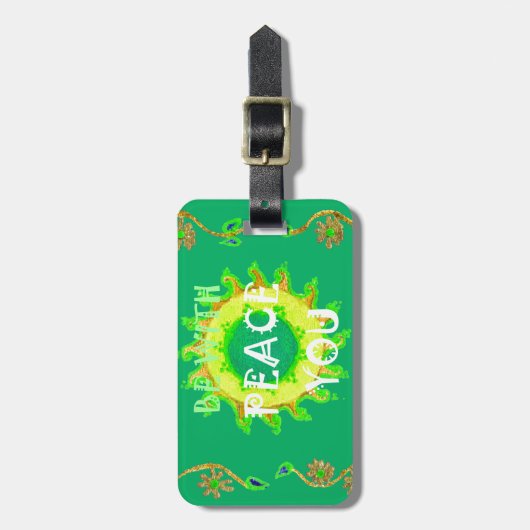 Vrede zij met u: Inspirerend groen en geel Bagagelabel (Voorkant verticaal)