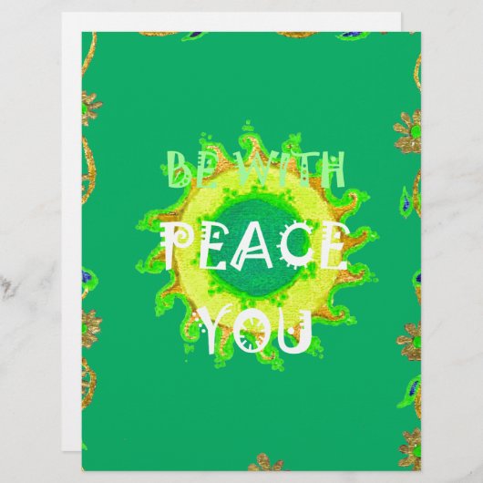 Vrede zij met u: Inspirerend groen en geel Briefhoofd Sjabloon (Voorkant / Achterkant)