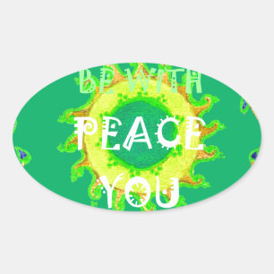 Vrede zij met u: Inspirerend groen en geel Ovale Sticker