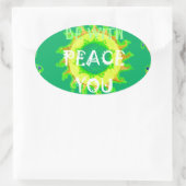 Vrede zij met u: Inspirerend groen en geel Ovale Sticker (Tas)