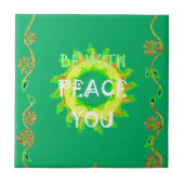 Vrede zij met u: Inspirerend groen en geel Tegeltje (Voorkant)