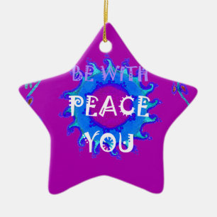 Vrede zij met u Mooie paarse en blauwe bloemen Keramisch Ornament