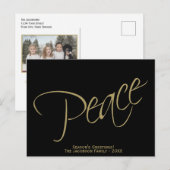Vrede. Zwart & Goud Elegante minimale foto Feestdagenkaart (Voorkant / Achterkant)