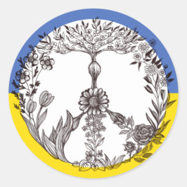 Vredes Bloemtekening Blauw & Geel Oekraïense Vlag Ronde Sticker