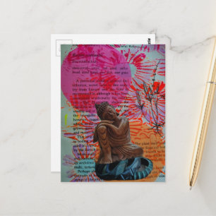 Vredes-Boeddha en Bloemen Mixed Media Collage Briefkaart