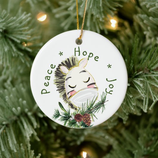 Vredes Hoop Vreugde Gemaskerde Zebra Keramisch Ornament (Boom)