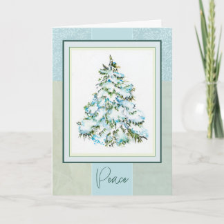 Vredes Kerstboom Sneeuw Aquarel Vouwkaart  Feestdagen Kaart