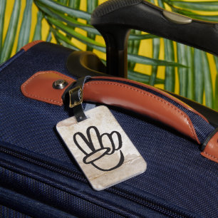 Vredes Symbool Hippie Liefde V Handgebaar Modderig Bagagelabel