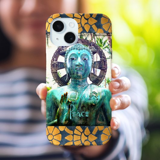 Vredes Turquoise Boeddha Foto Gouden Mozaïekrand Case-Mate iPhone Case