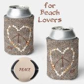 Vredesaanmelding in hart op zandstrand blikjeskoeler